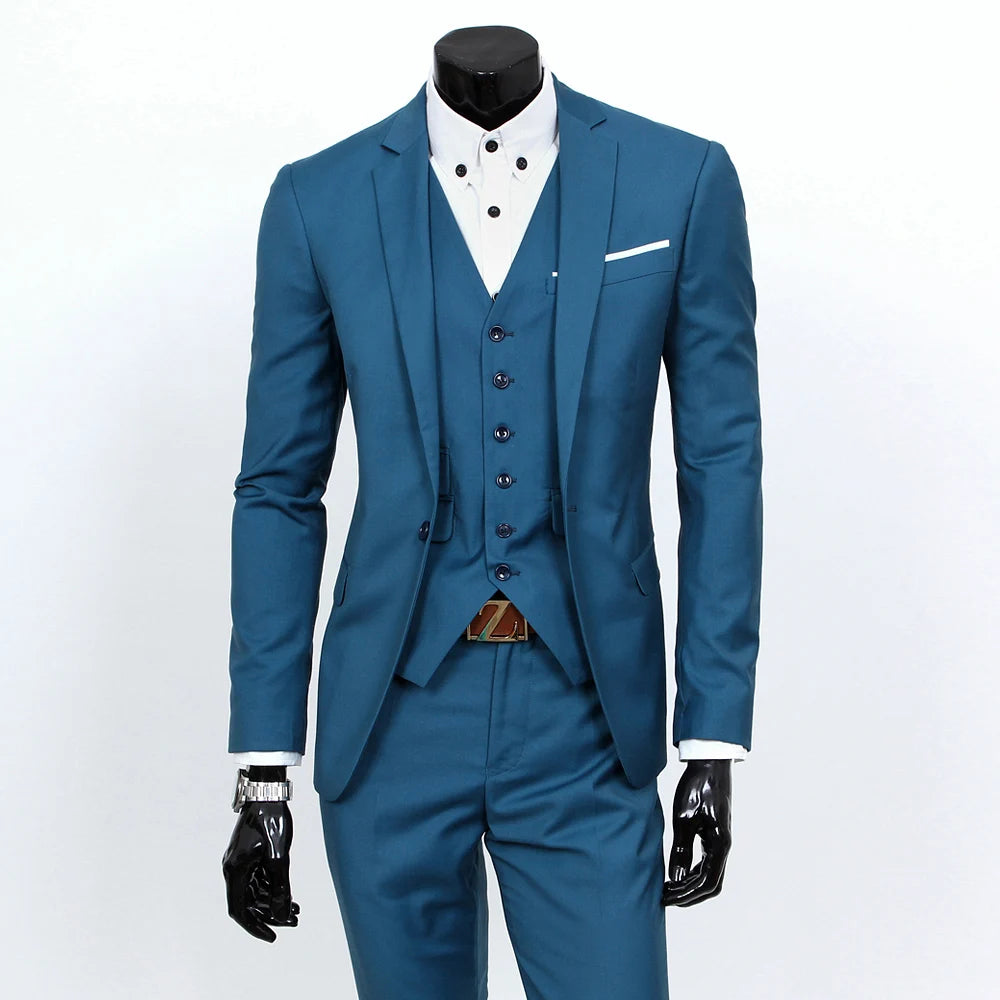 Men Suits Single-Breasted Brand Formal Dress (Jacket+Pants+Vest)