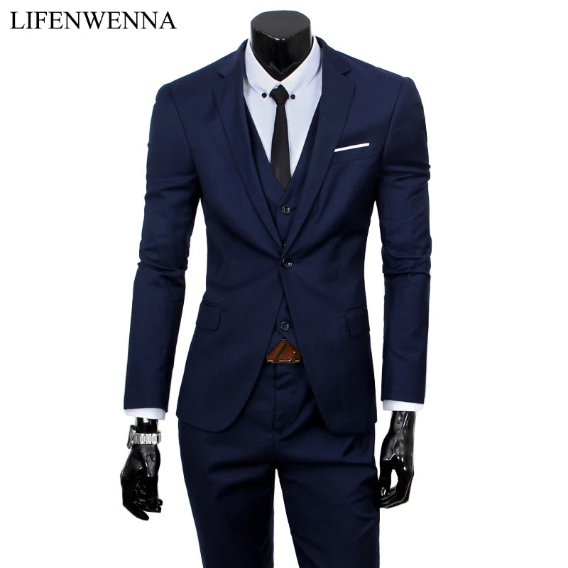 Men Suits Single-Breasted Brand Formal Dress (Jacket+Pants+Vest)