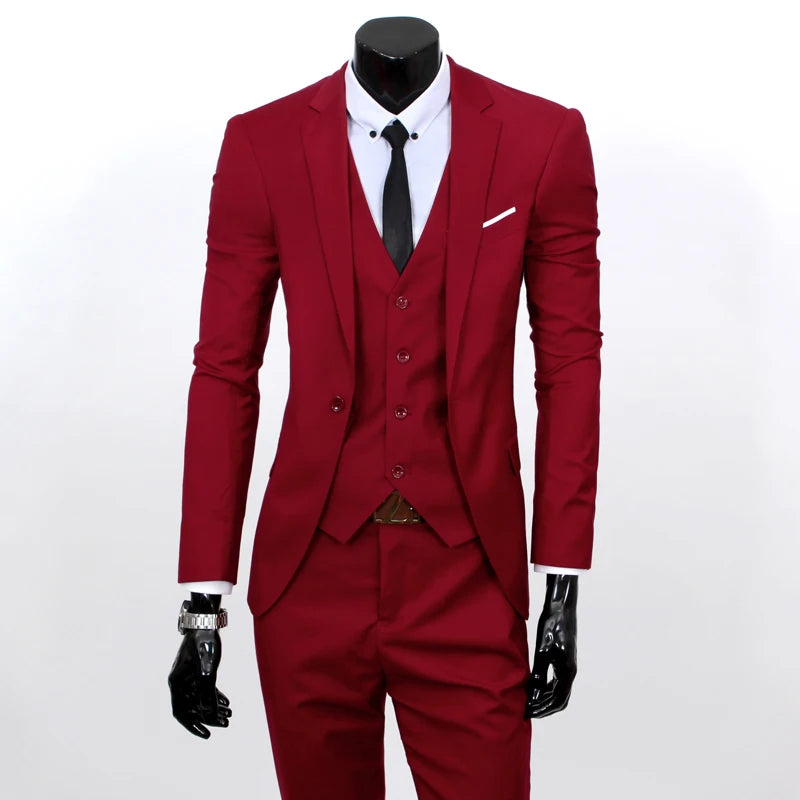 Men Suits Single-Breasted Brand Formal Dress (Jacket+Pants+Vest)