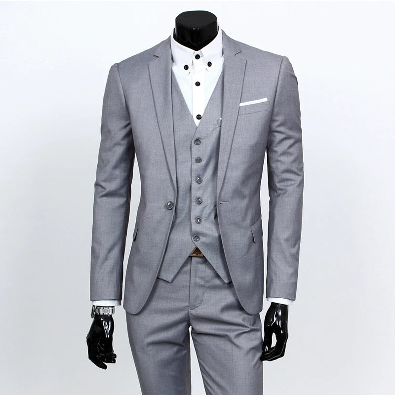 Men Suits Single-Breasted Brand Formal Dress (Jacket+Pants+Vest)